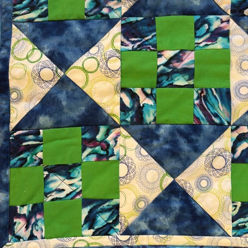 Blue and Green Patchwork Quilt